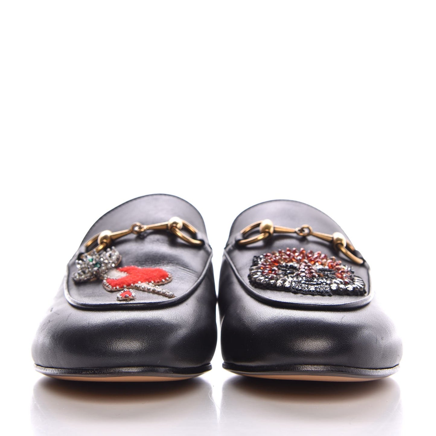 Calfskin Crystal Tiger Embroidered Womens Princetown Slippers 36 Black