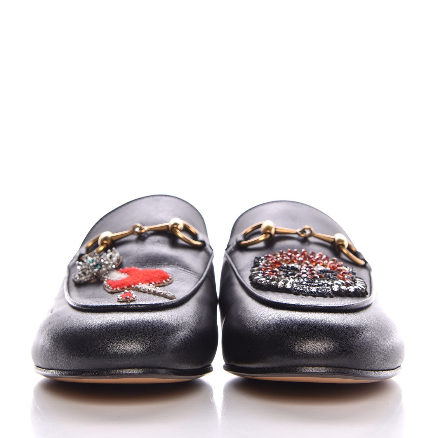 Gucci Calfskin Crystal Tiger Embroidered Womens Princetown Slippers 36 Black 2 of 9