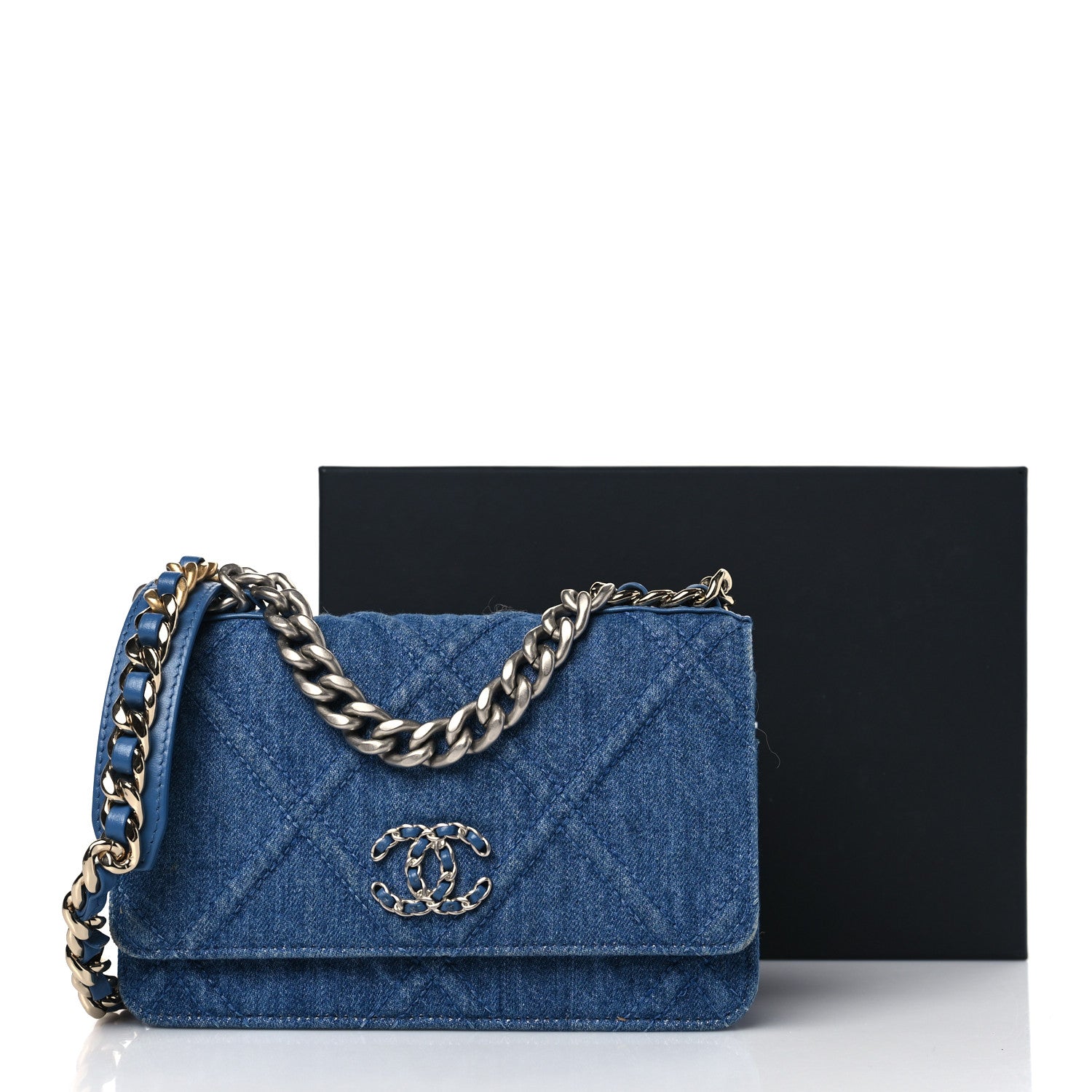 Chanel Denim Quilted Chanel 19 Wallet On Chain WOC Blue 3 of 10