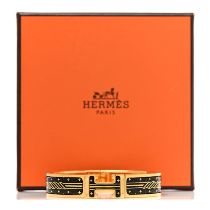 Hermes Enamel Printed Quadrige Au Fil Narrow Clic Clac H Bracelet PM Jaune Or Black 6 of 6