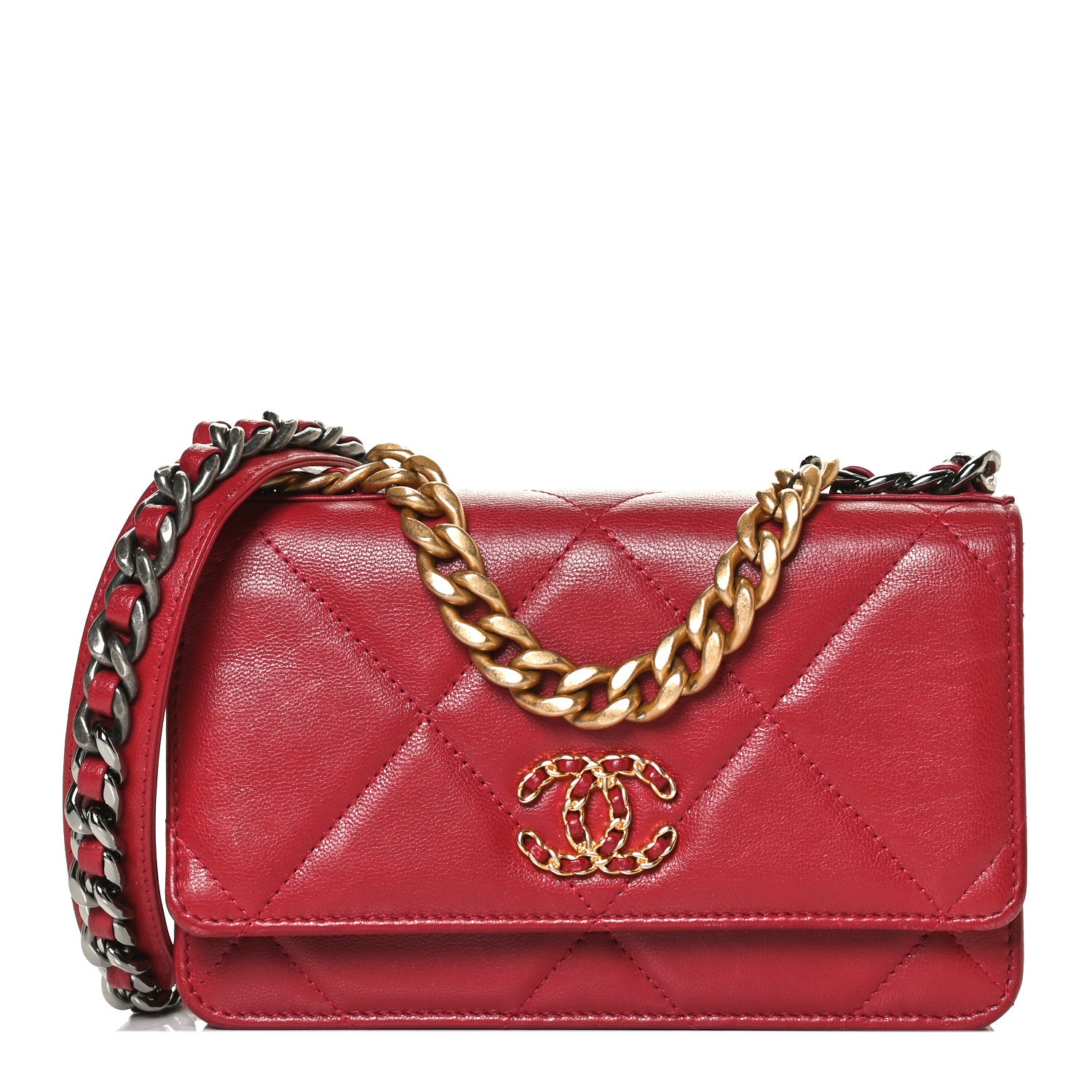 Chanel Goatskin Quilted Chanel 19 Wallet On Chain WOC Red 1 of 12