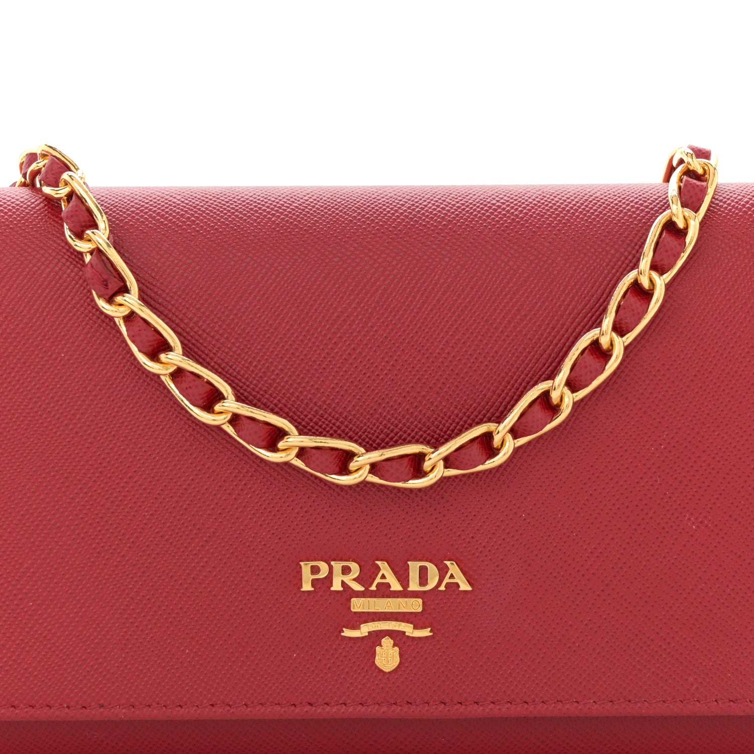 Prada Saffiano Metal Oro Chain Wallet Fuoco 7 of 9
