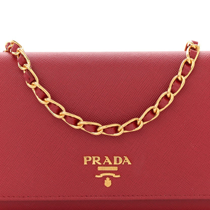 Prada Saffiano Metal Oro Chain Wallet Fuoco 7 of 9