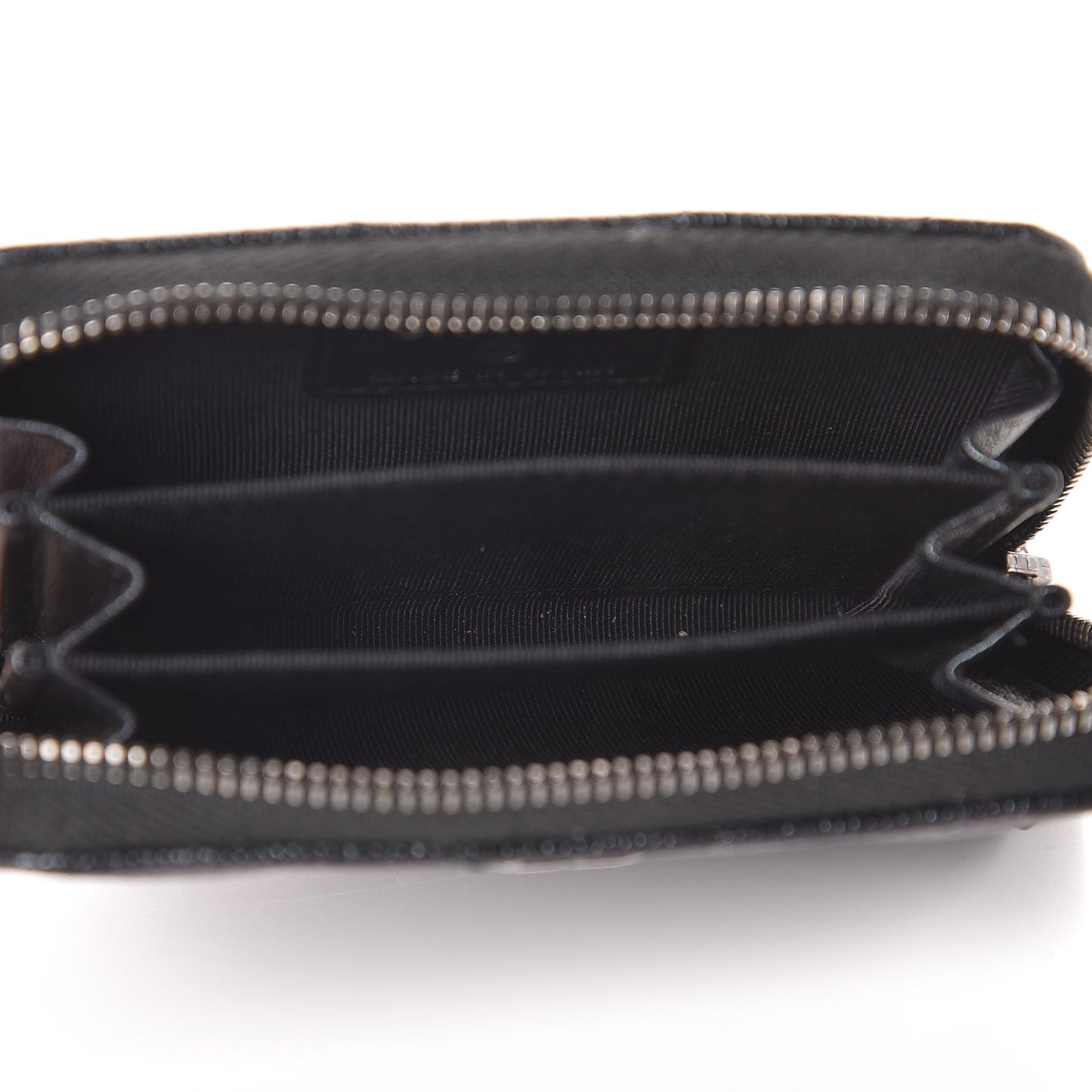 Iridescent Caviar Chevron Quilted Zip Around Coin Purse Black