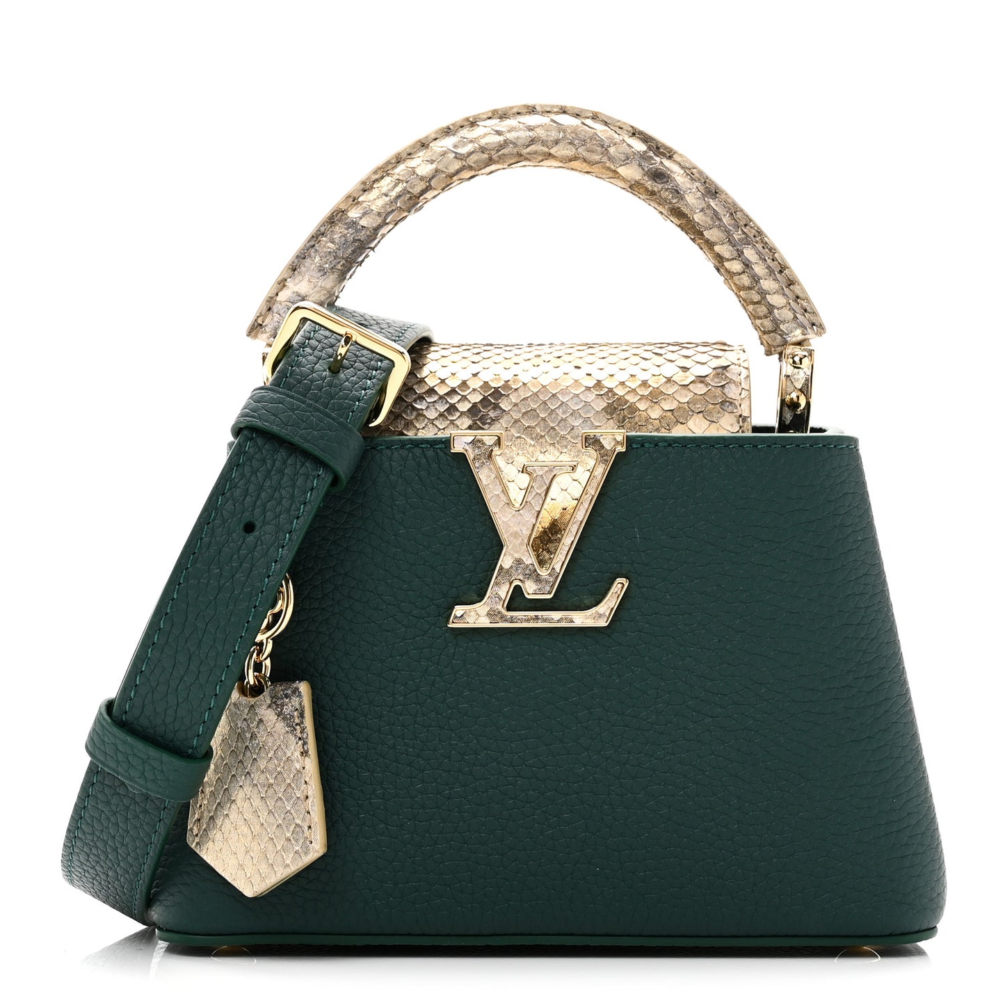Taurillon Snakeskin Mini Capucines  Emeraude Green