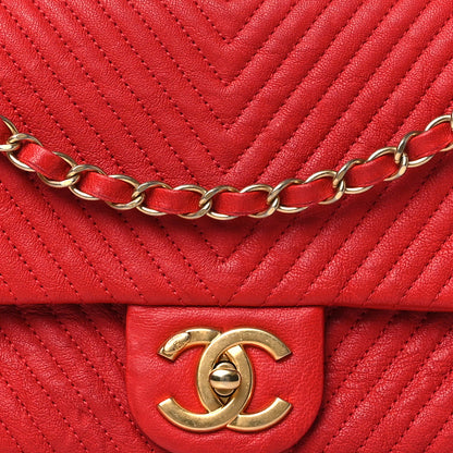 Chanel Calfskin Surpique Chevron Medium Flap Red 8 of 10