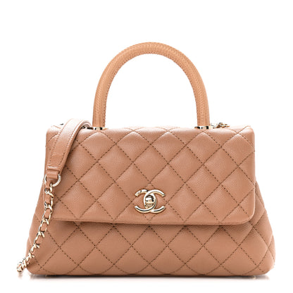 Chanel Caviar Quilted Lizard Embossed Mini Coco Handle Flap Brown 1 of 9