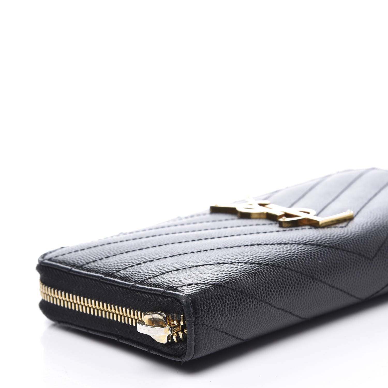 Saint Laurent Grain De Poudre Matelasse Chevron Monogram Zip Around Wallet Black 5 of 9