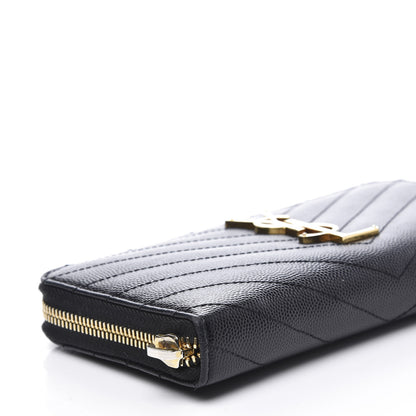 Saint Laurent Grain De Poudre Matelasse Chevron Monogram Zip Around Wallet Black 5 of 9
