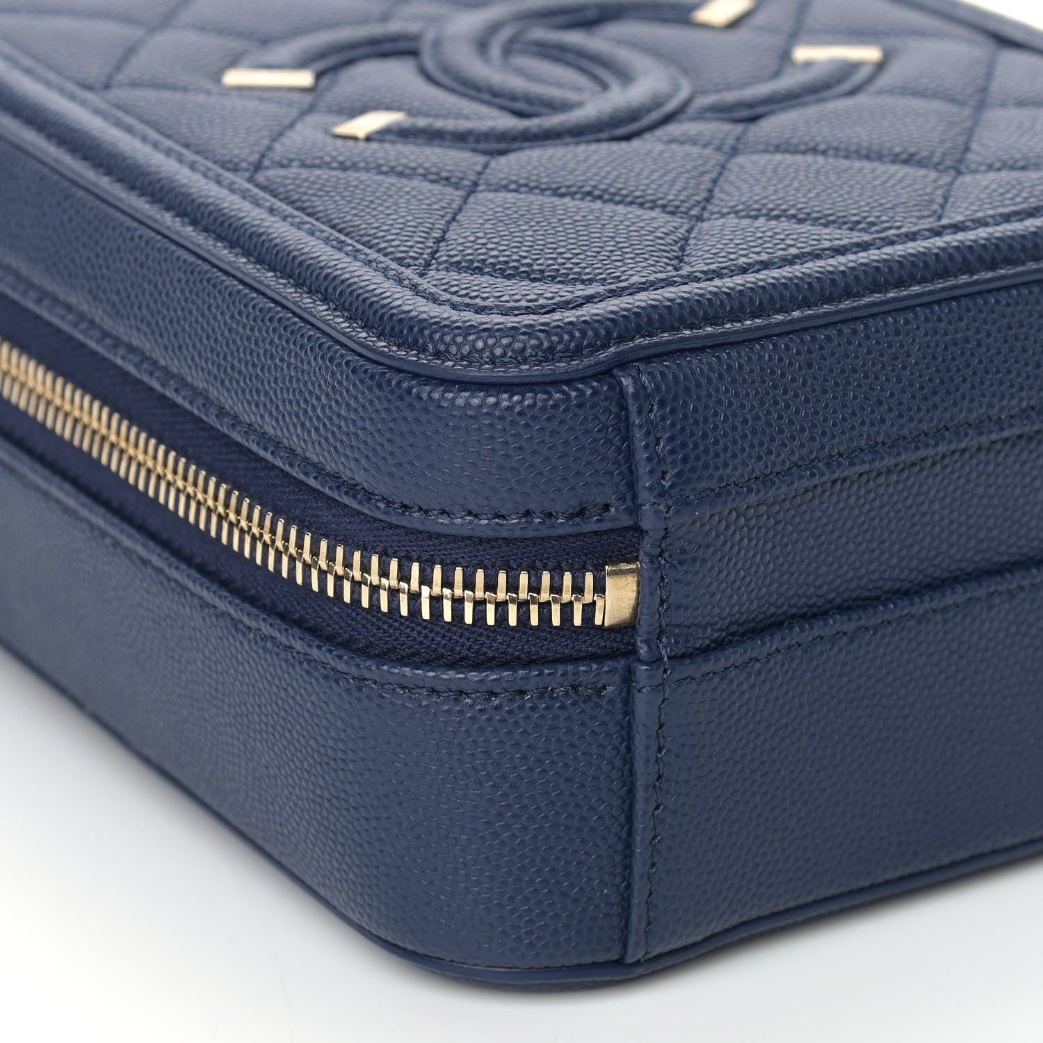 Chanel Caviar Quilted CC North South Filigree Vanity Case Blue 8 of 9