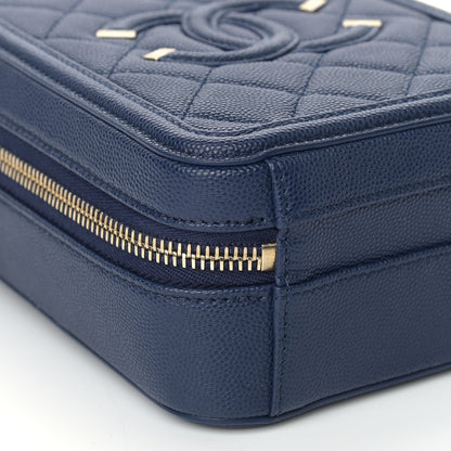 Chanel Caviar Quilted CC North South Filigree Vanity Case Blue 8 of 9