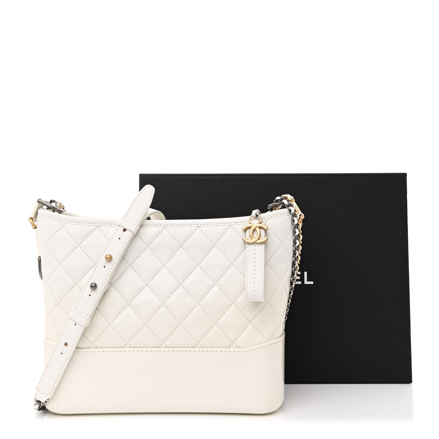 Chanel Patent Goatskin Quilted Medium Gabrielle Hobo White 18 of 18