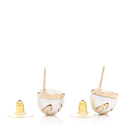 Chanel Pearl Crystal Metal CC Round Earrings Gold 4 of 4