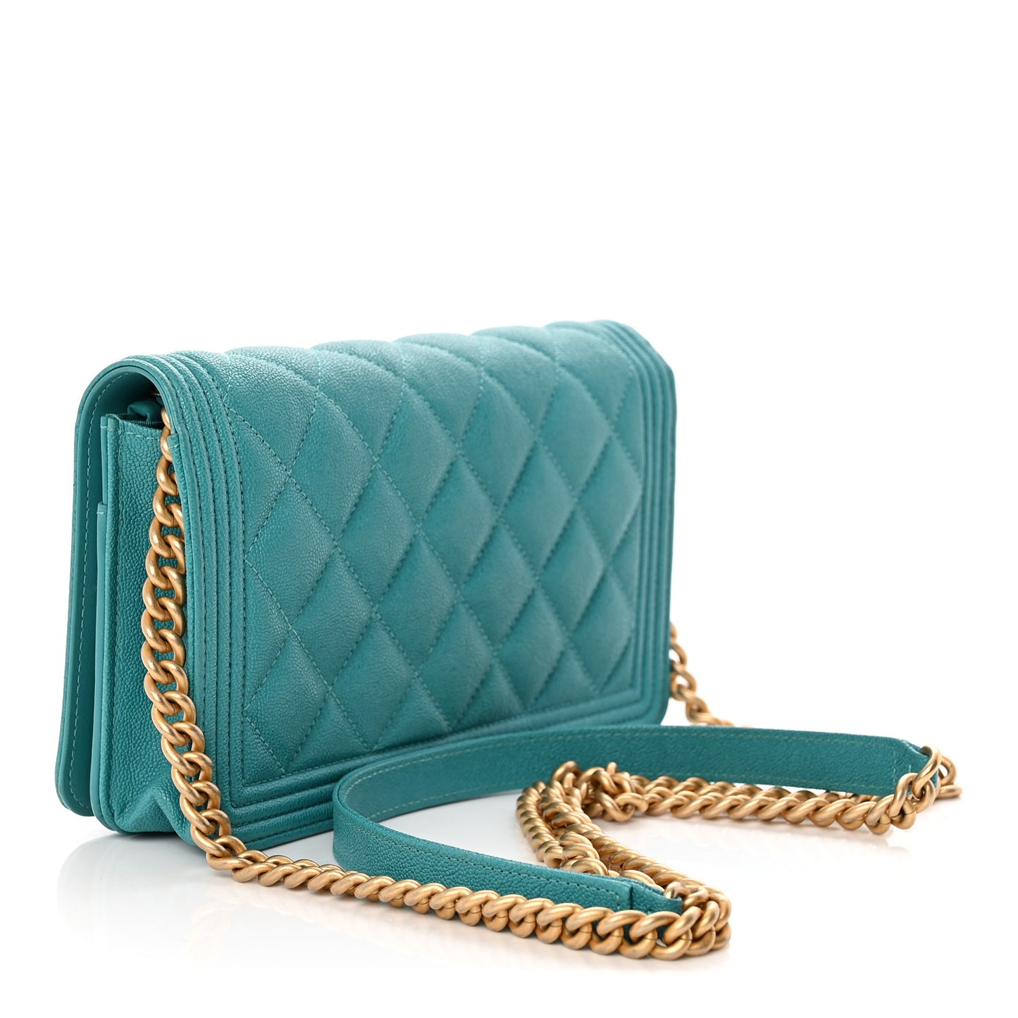 Caviar Quilted Boy Wallet On Chain WOC Light Blue