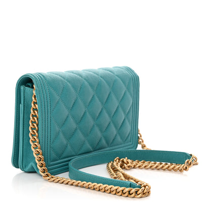 Chanel Caviar Quilted Boy Wallet On Chain WOC Light Blue 3 of 13