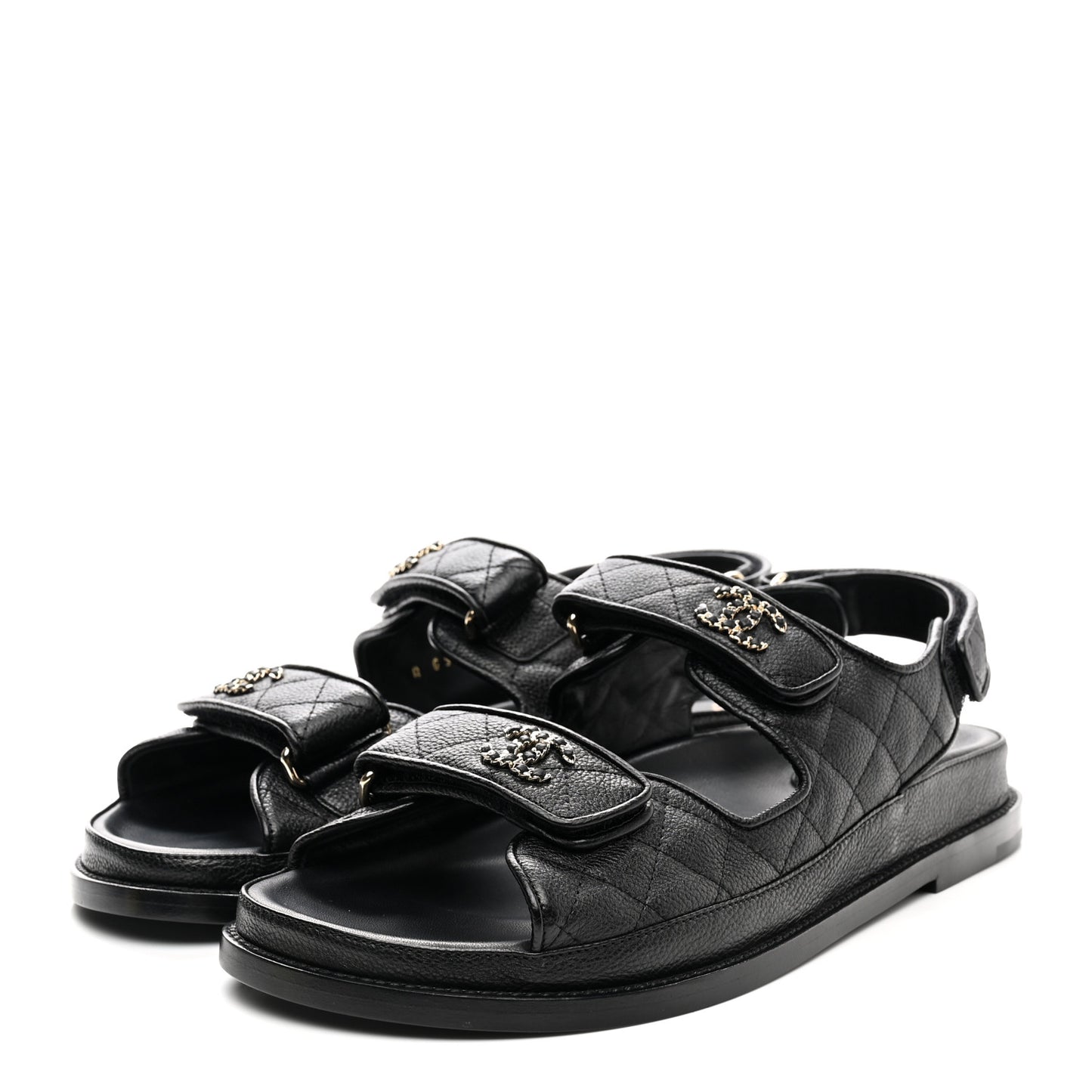 Grained Calfskin Velcro Dad Sandals 40 Black