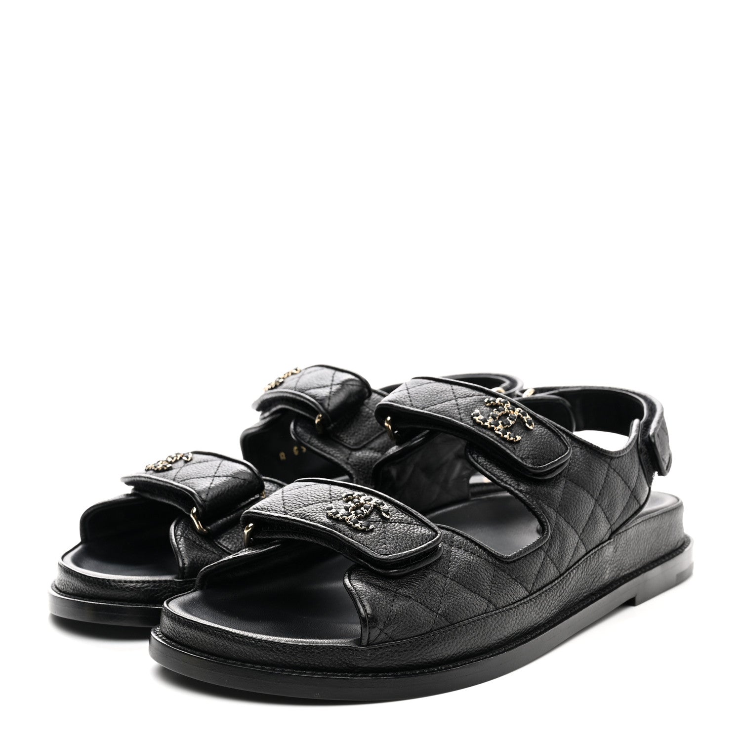 Chanel Grained Calfskin Velcro Dad Sandals 40 Black 3 of 9