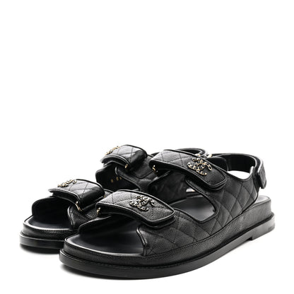 Chanel Grained Calfskin Velcro Dad Sandals 40 Black 3 of 9