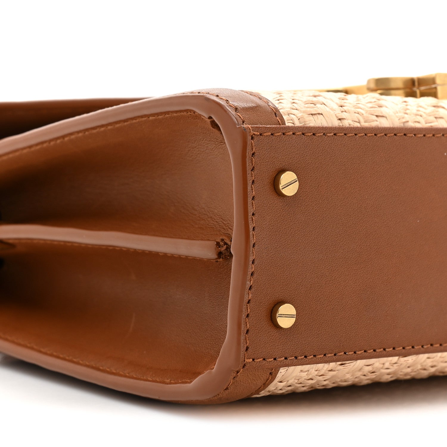 Saint Laurent Raffia Calfskin Mini Classic Monogram Cassandra Top Handle Naturel Brick 10 of 14