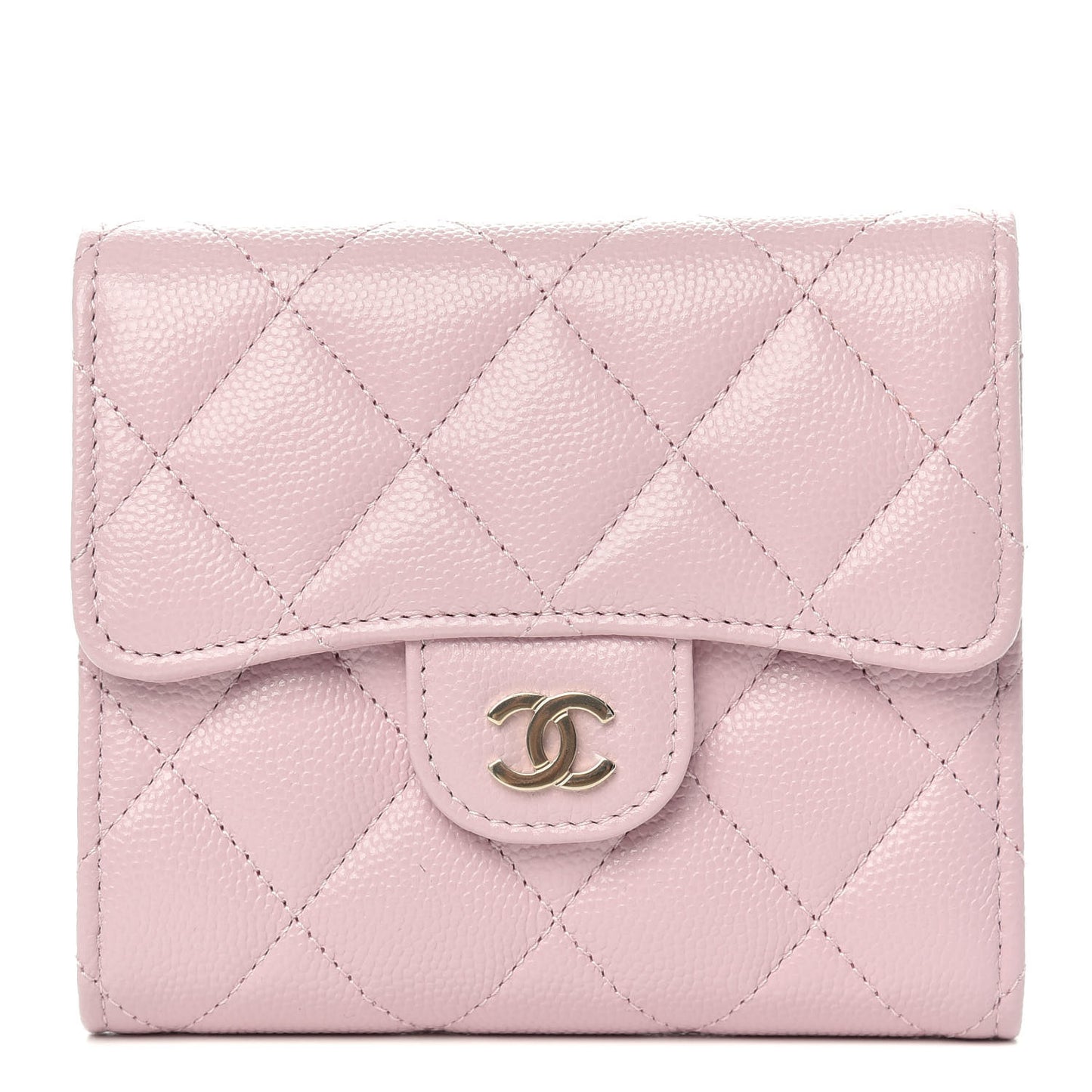 Caviar Quilted Compact Flap Wallet Light Pink
