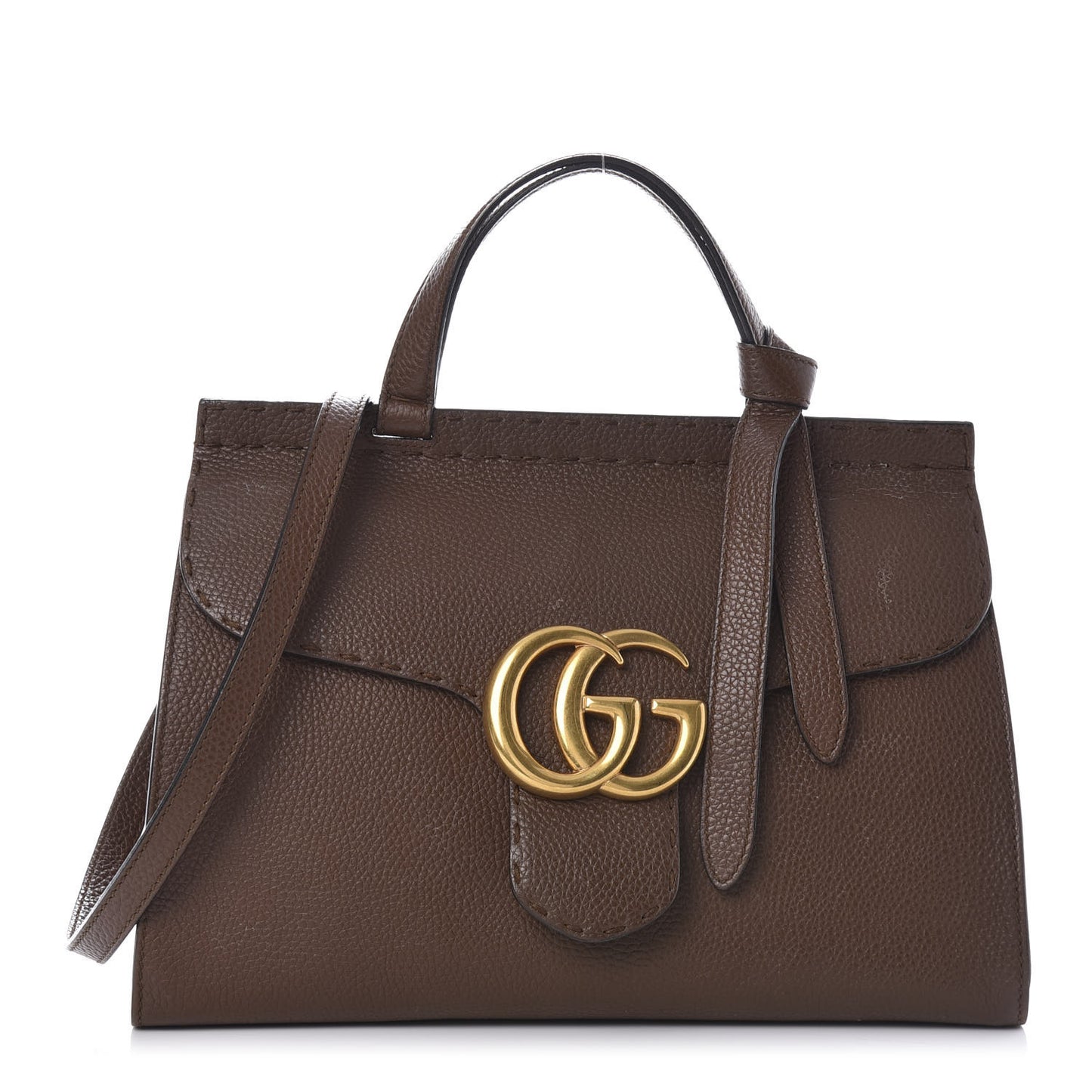 Calfskin Small GG Marmont Top Handle Bag Brown