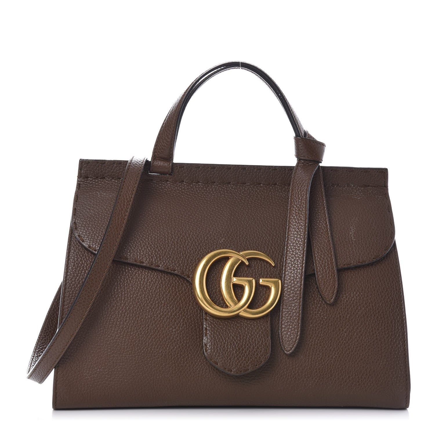 Gucci Calfskin Small GG Marmont Top Handle Bag Brown 1 of 16