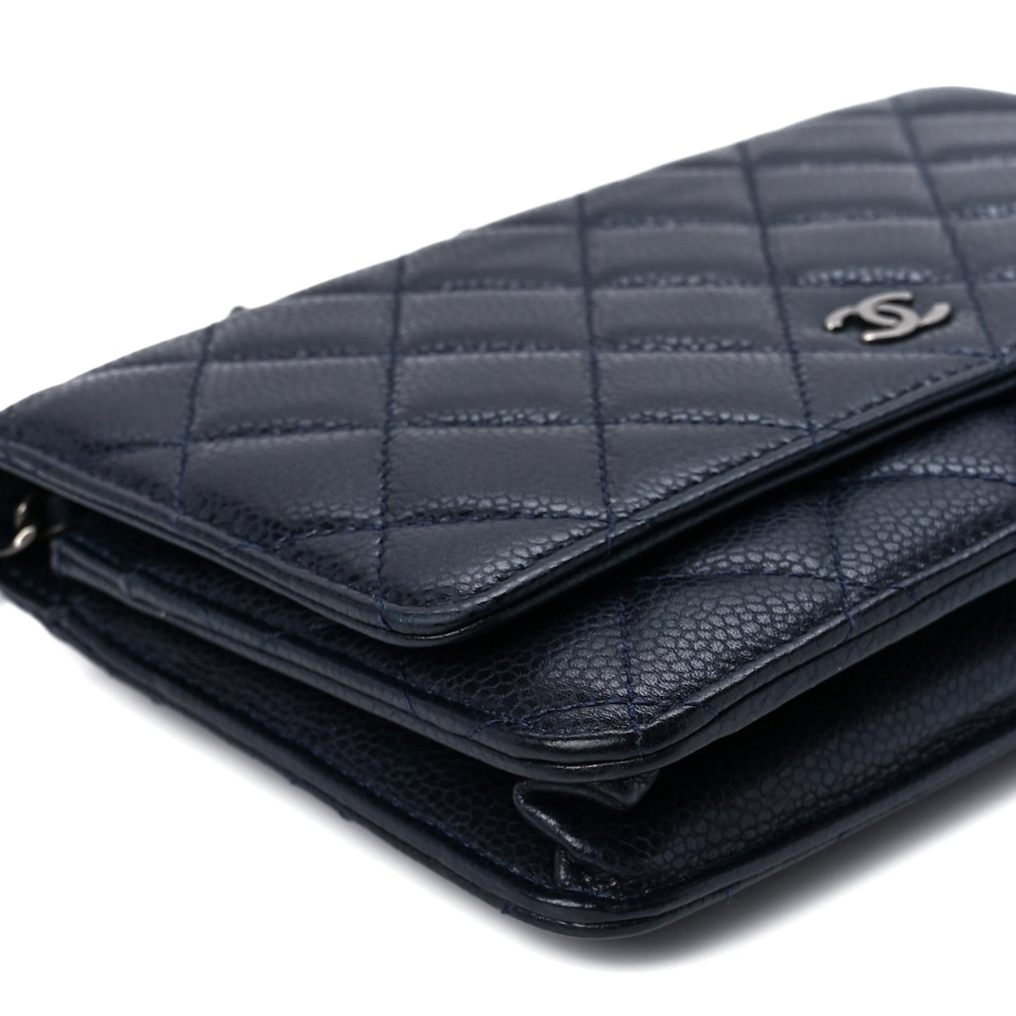 Caviar Quilted Wallet on Chain WOC Navy Blue