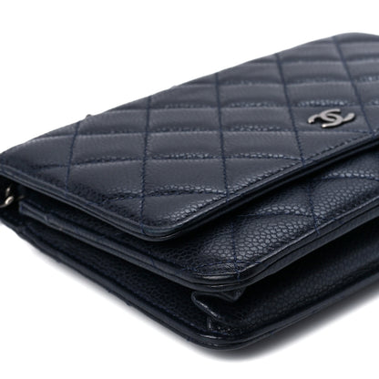 Chanel Caviar Quilted Wallet on Chain WOC Navy Blue 11 of 12