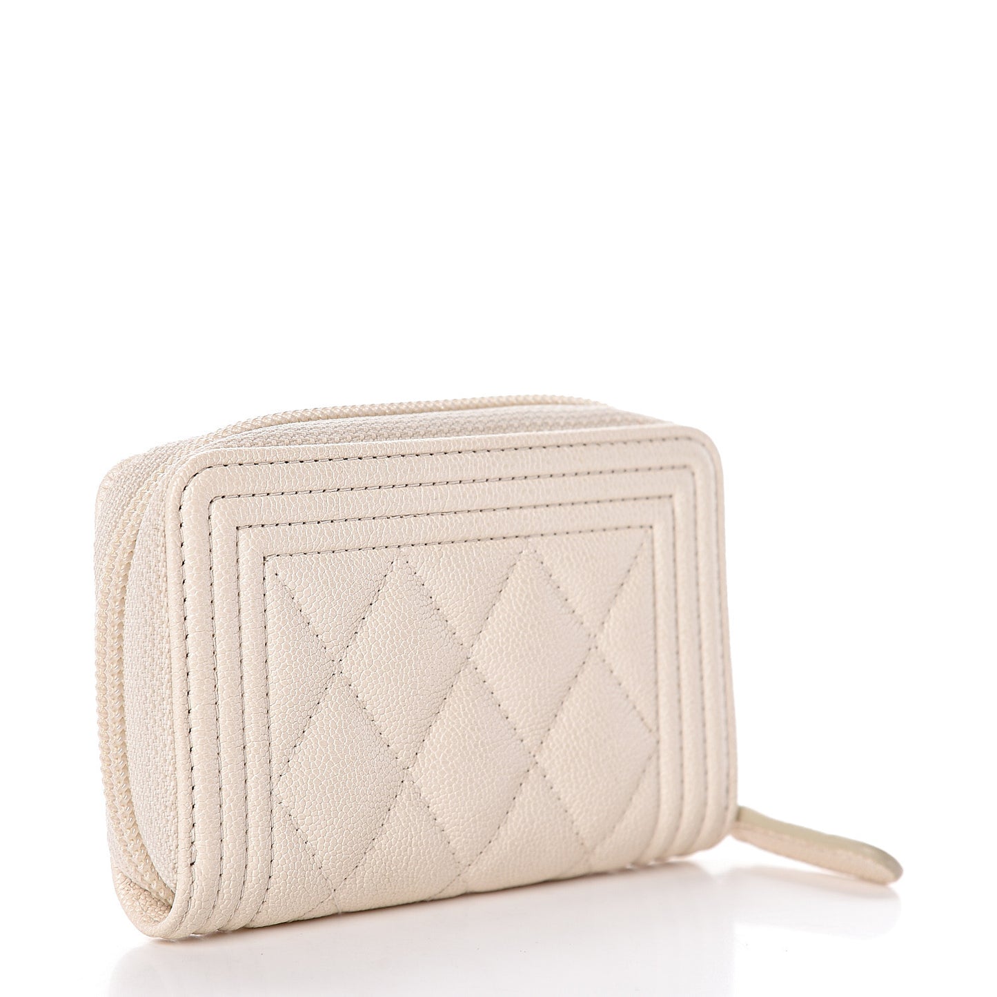 Caviar Quilted Boy Zip Around Coin Purse Wallet Ivory
