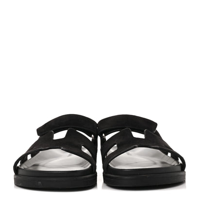 Hermes Suede Goatskin Womens Chypre Sandals 36.5 Black 2 of 9