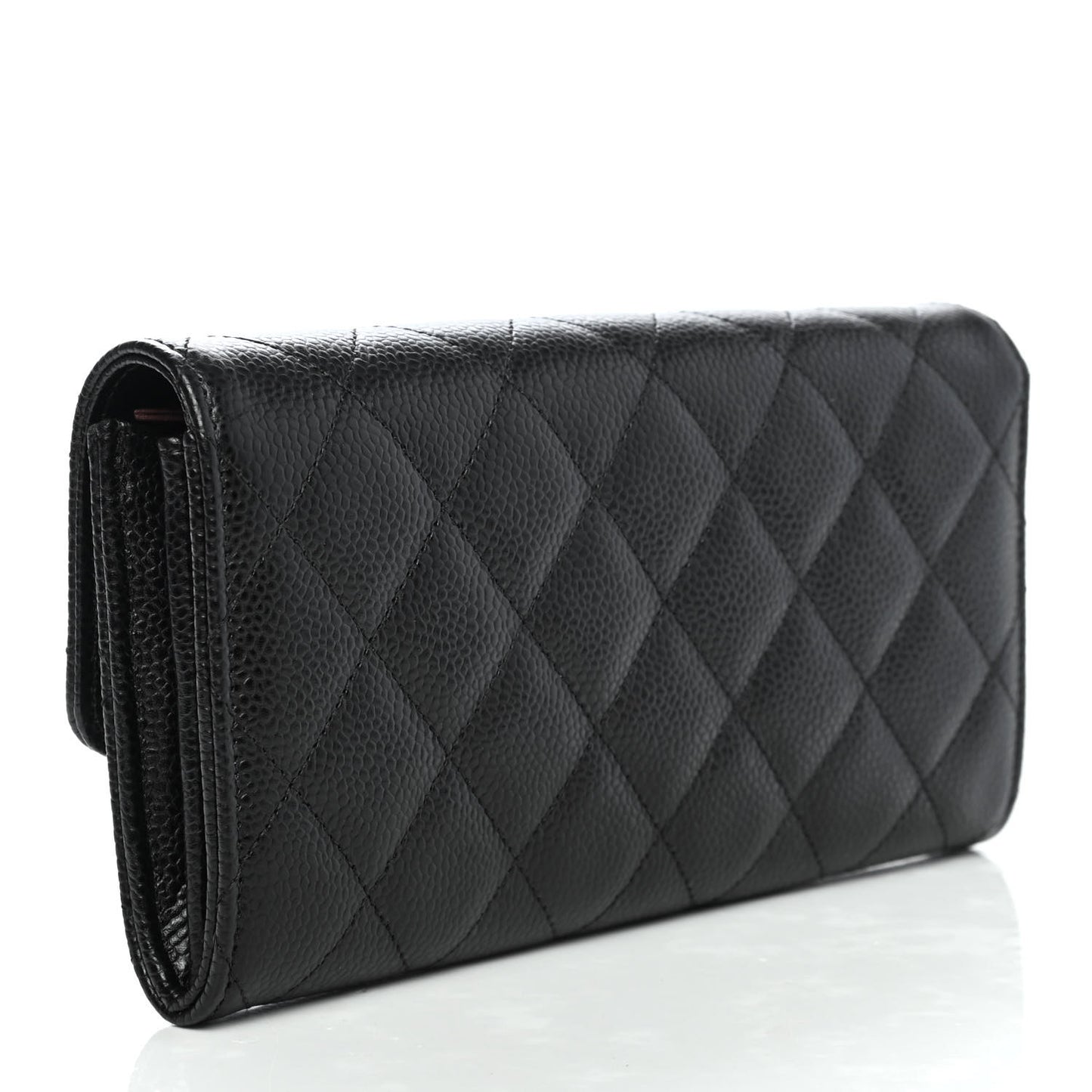 Caviar Quilted Large Gusset Flap Wallet Black