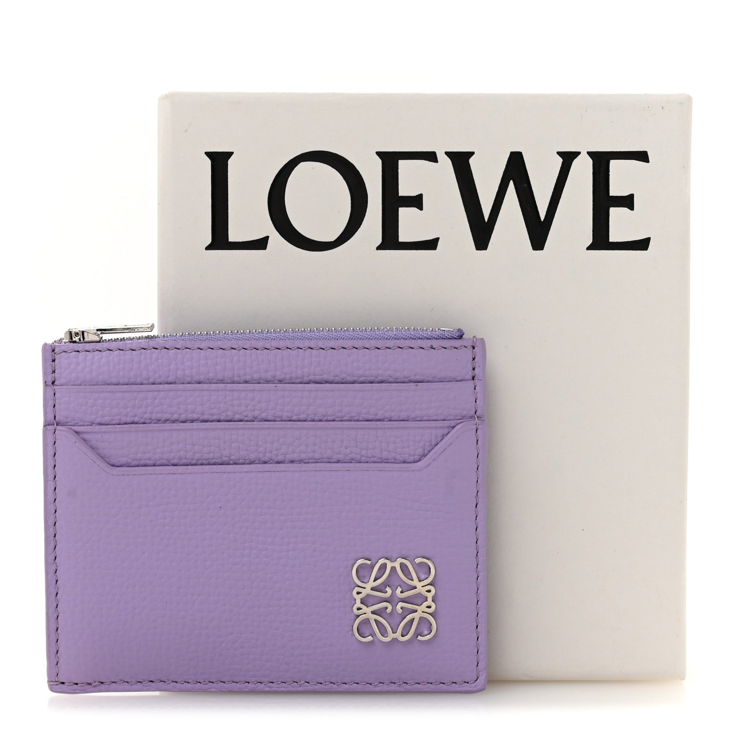 Pebble Grain Calfskin Anagram Square Zip Cardholder Dirty Mauve