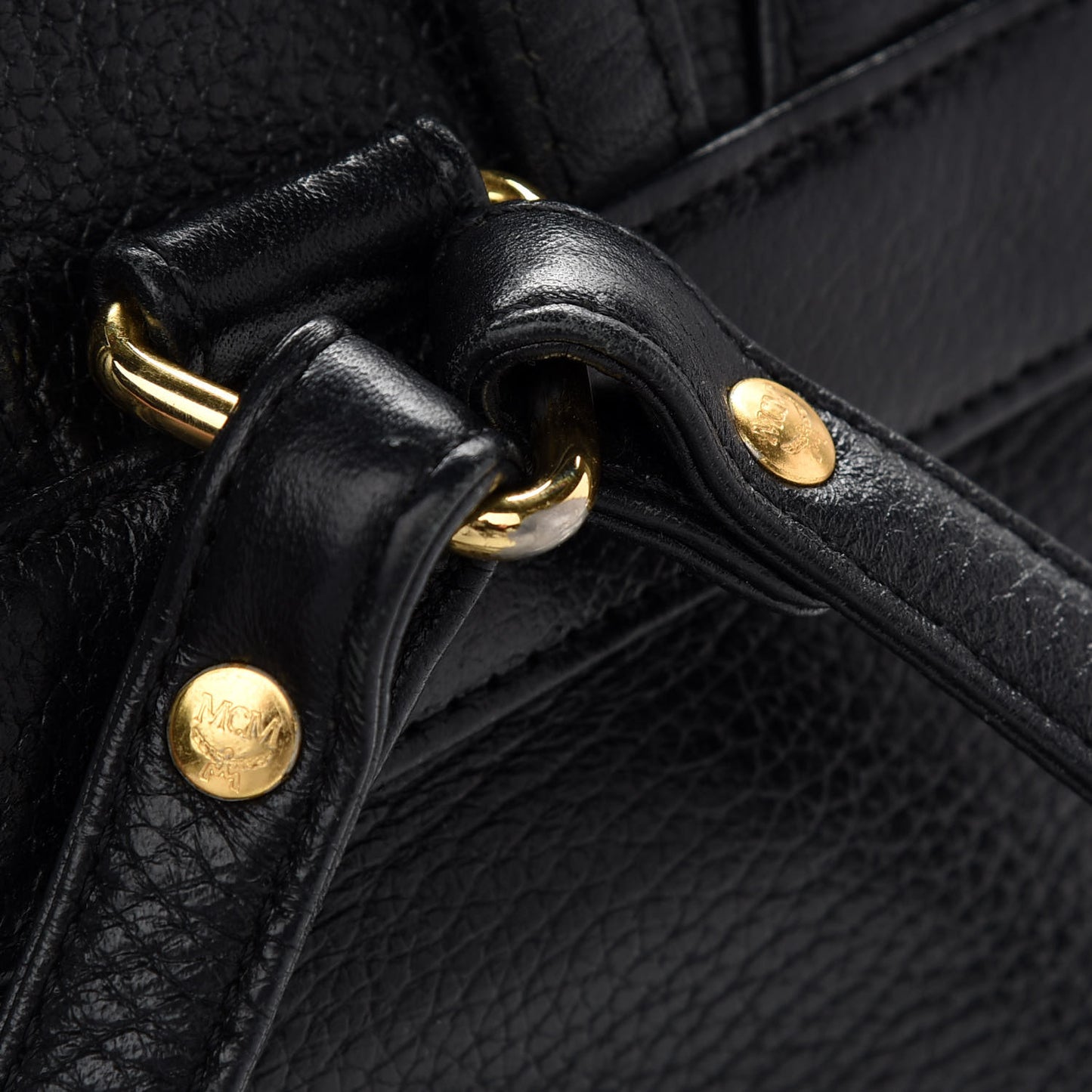 Grained Calfskin Studded Drawstring Backpack Black