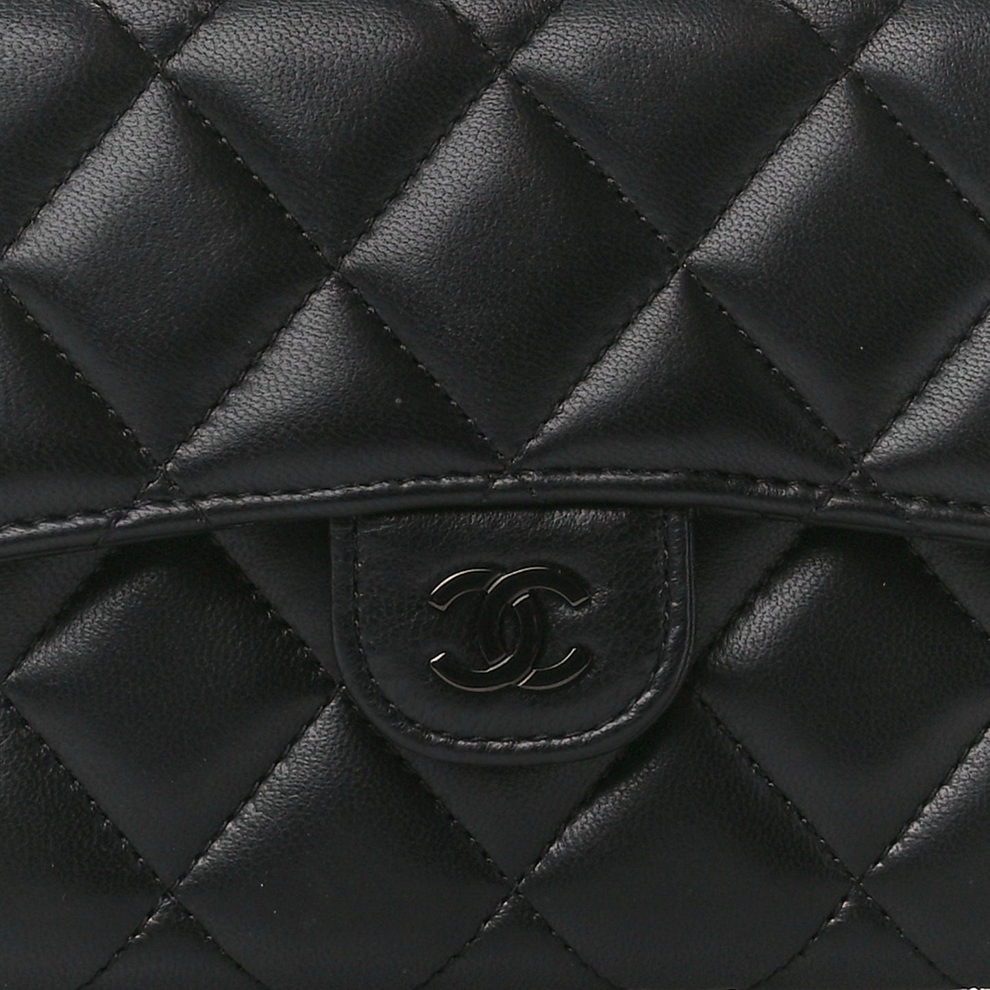 Lambskin Quilted Large Gusset Flap Wallet So Black