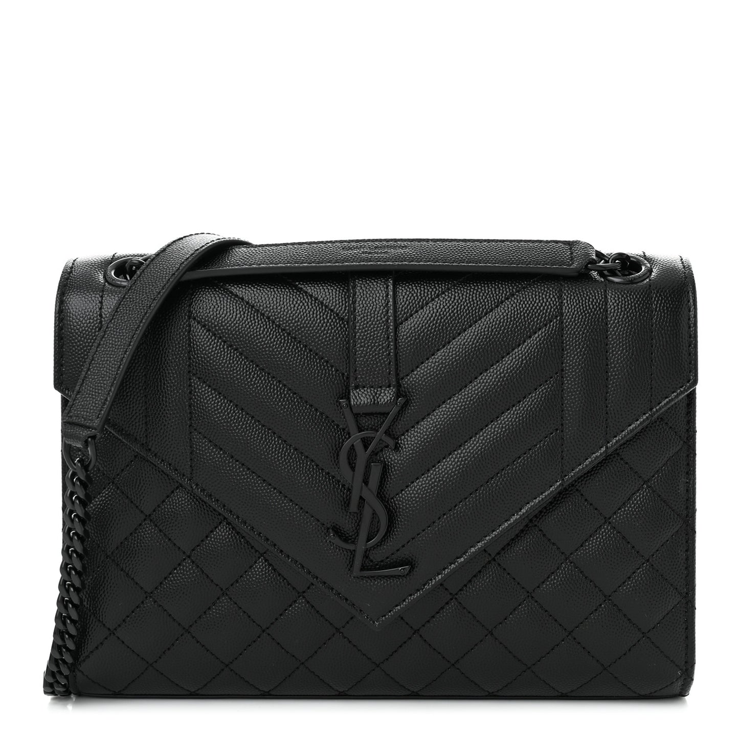 Grain De Poudre Textured Mixed Matelasse Triquilt Medium Monogram Monochrome Satchel Black