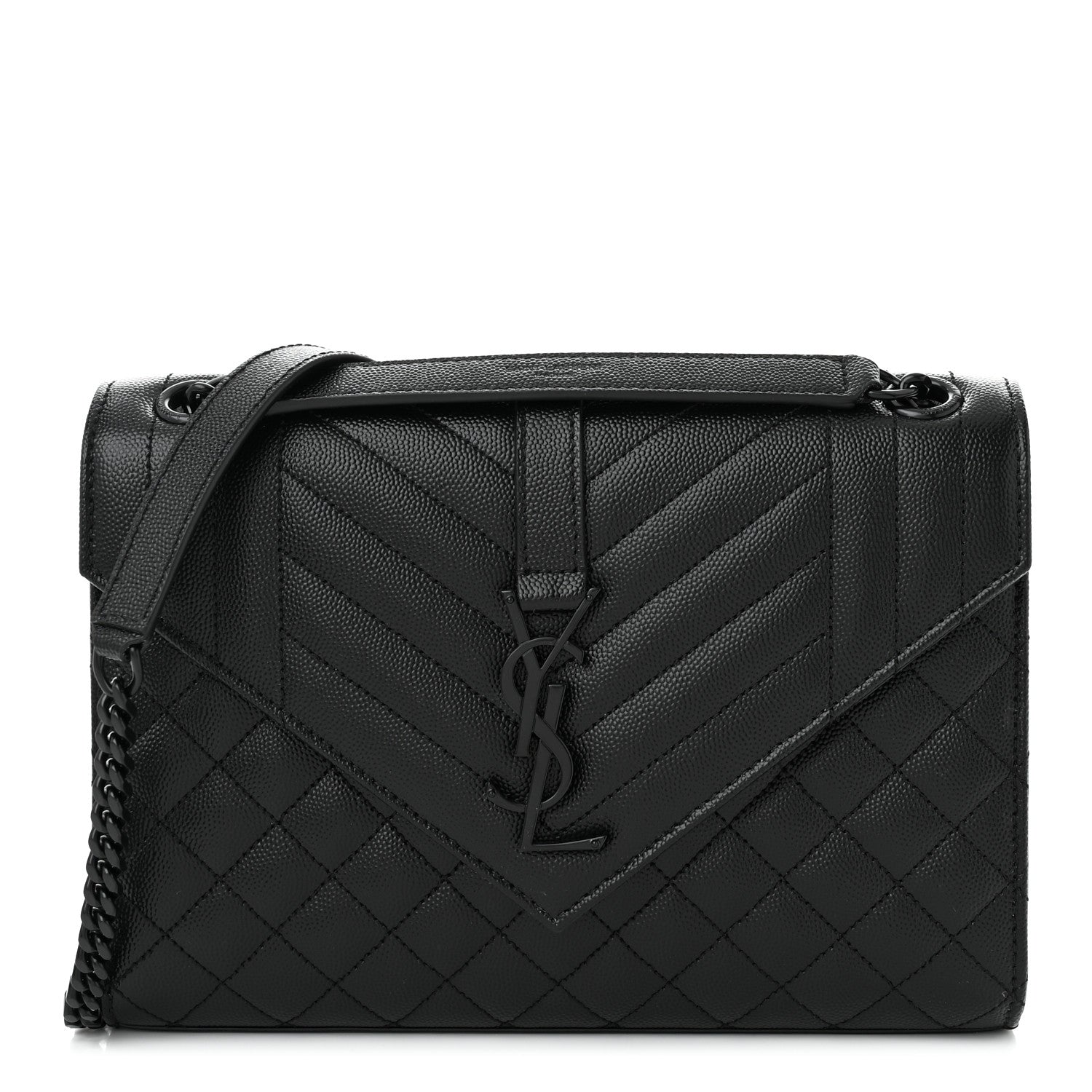 Saint Laurent Grain De Poudre Textured Mixed Matelasse Triquilt Medium Monogram Monochrome Satchel Black 1 of 10