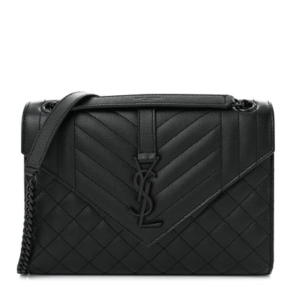 Saint Laurent Grain De Poudre Textured Mixed Matelasse Triquilt Medium Monogram Monochrome Satchel Black 1 of 10