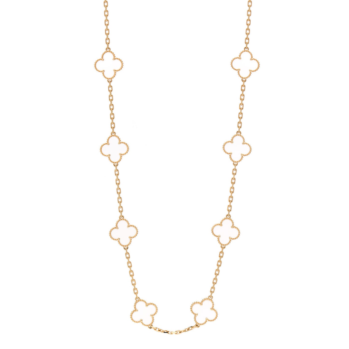 18K Yellow Gold Rock Crystal 20 Motifs Vintage Alhambra Necklace