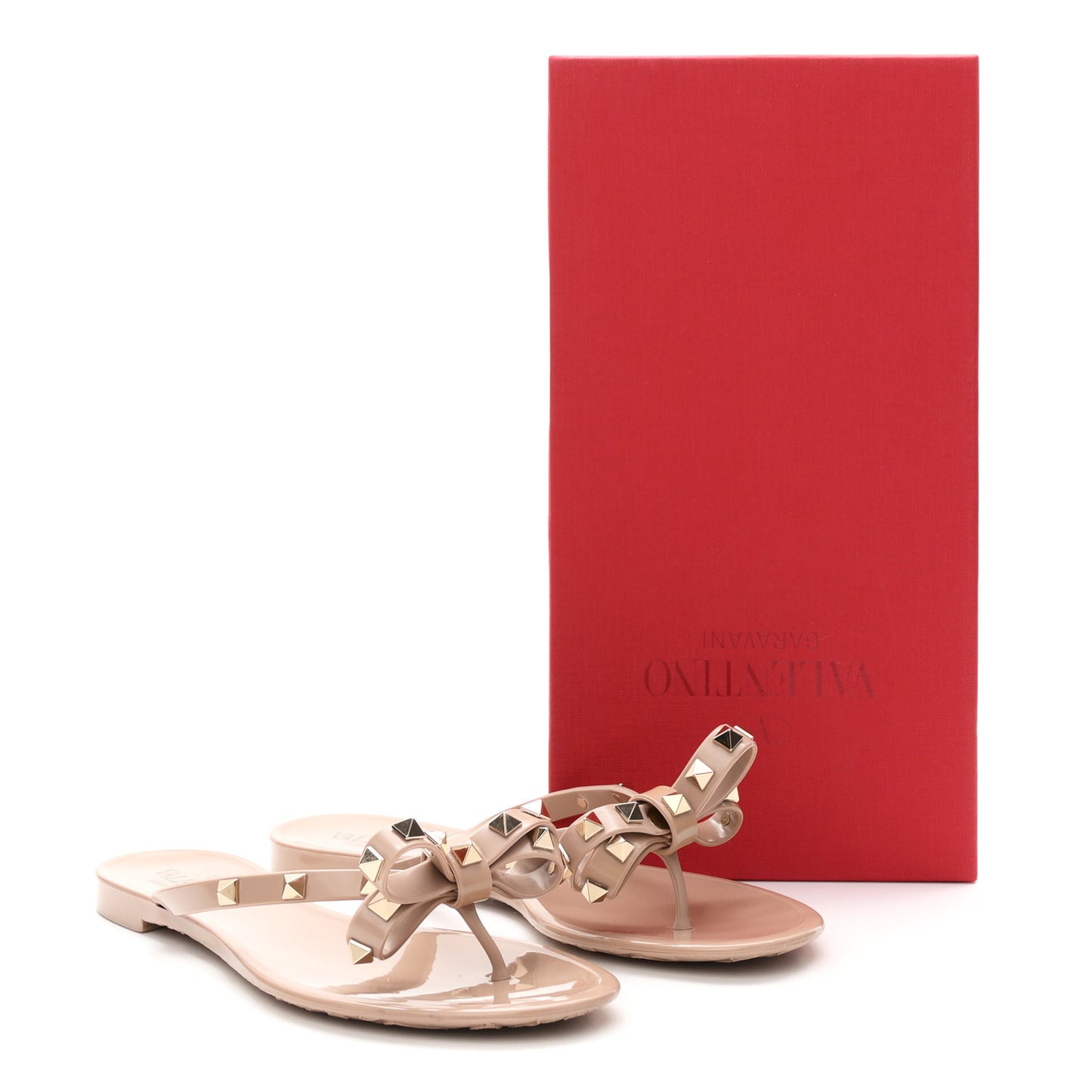 PVC Jelly Rockstud Bow Thong Sandals 37 Poudre