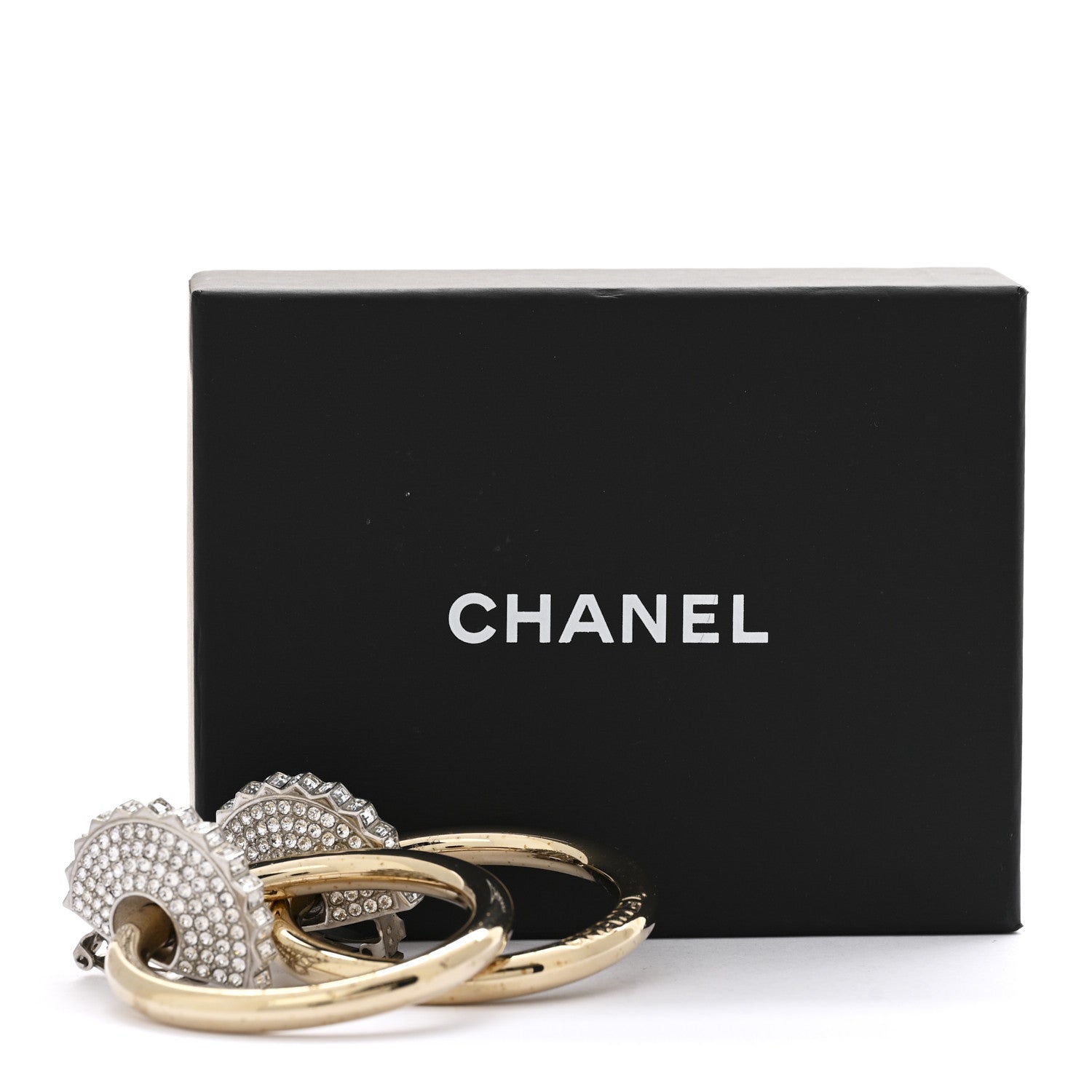 Chanel Baguette Crystal Hoop Clip On Earrings Gold 5 of 5
