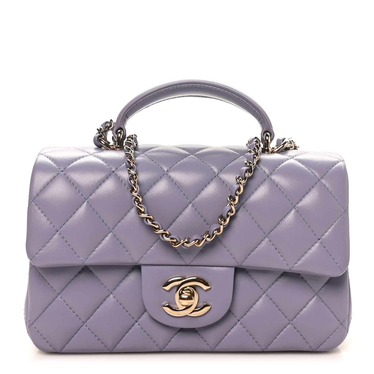 Lambskin Quilted Mini Top Handle Rectangular Flap Light Purple