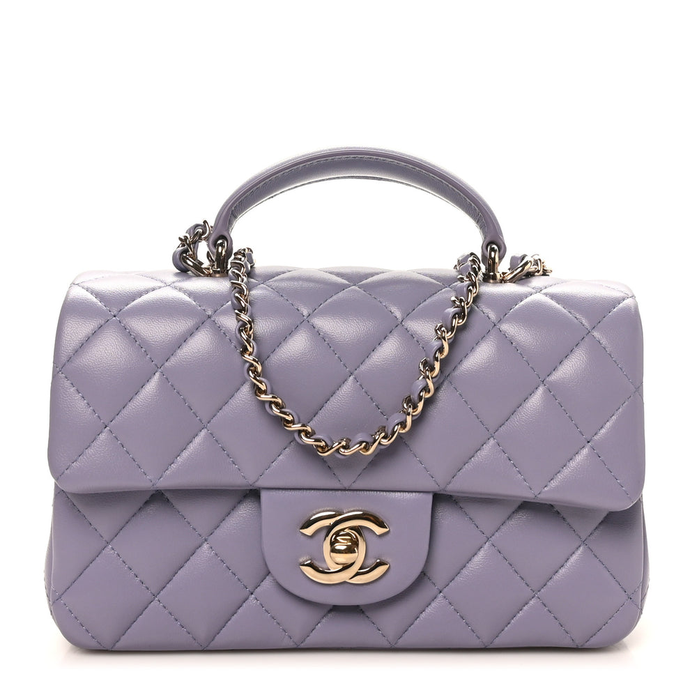 Chanel Lambskin Quilted Mini Top Handle Rectangular Flap Light Purple ...