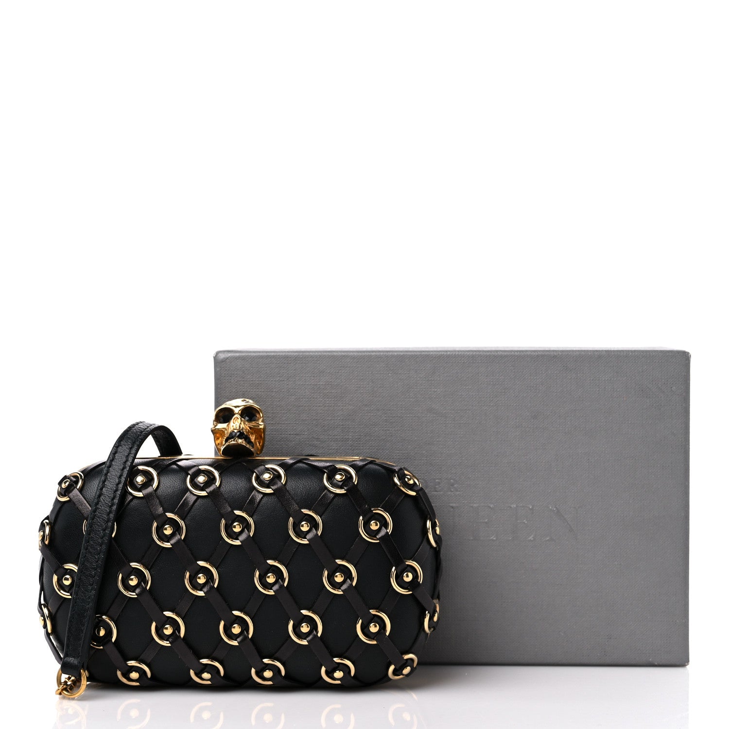 Alexander McQueen Calfskin Studded Skull Box Clutch Black 10 of 10