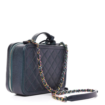 Chanel Iridescent Caviar Quilted Medium CC Filigree Vanity Case Dark Turquoise 3 of 12