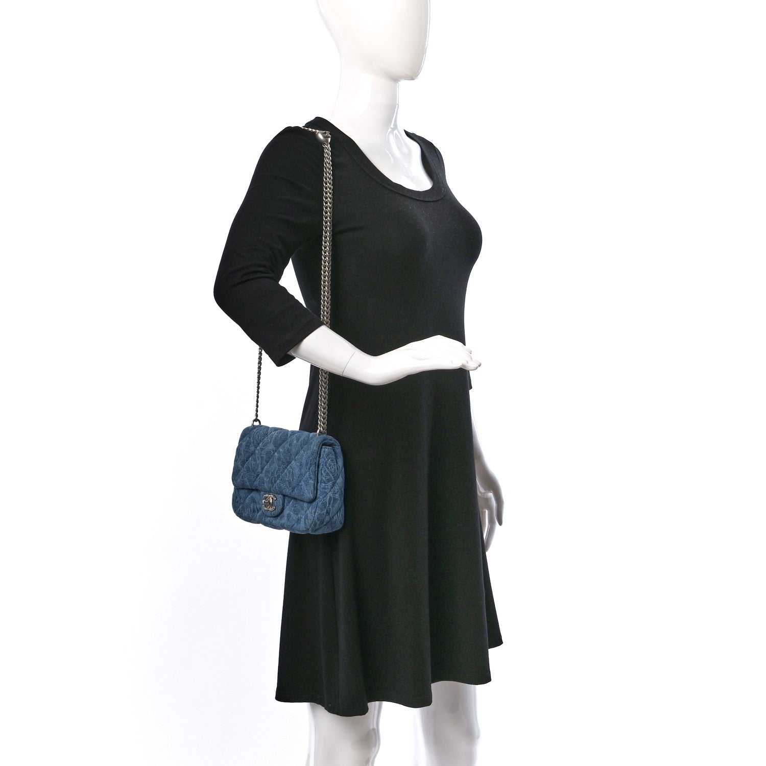 Chanel Denim Quilted Camellia Sweetheart Mini Flap Blue 2 of 11