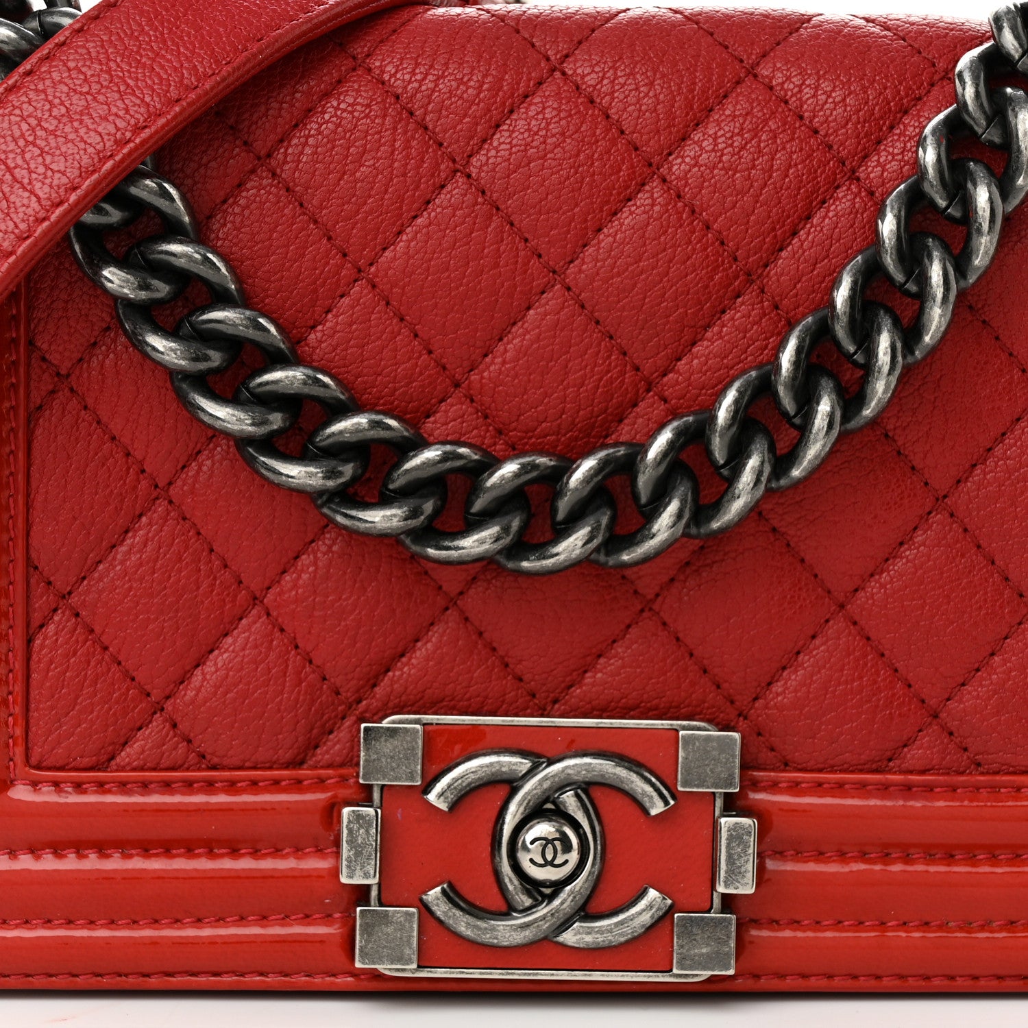 Chanel Goatskin Quilted Patent Small Duo Boy Flap Red 8 of 10
