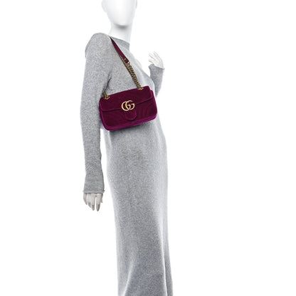 Gucci Velvet Matelasse Mini GG Marmont Shoulder Bag Fuchsia Violet Cyclamen 2 of 10