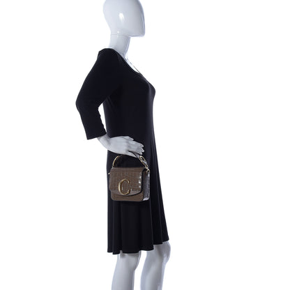 Chloe Calfskin Crocodile Embossed Mini C Double Carry Taupe 3 of 15