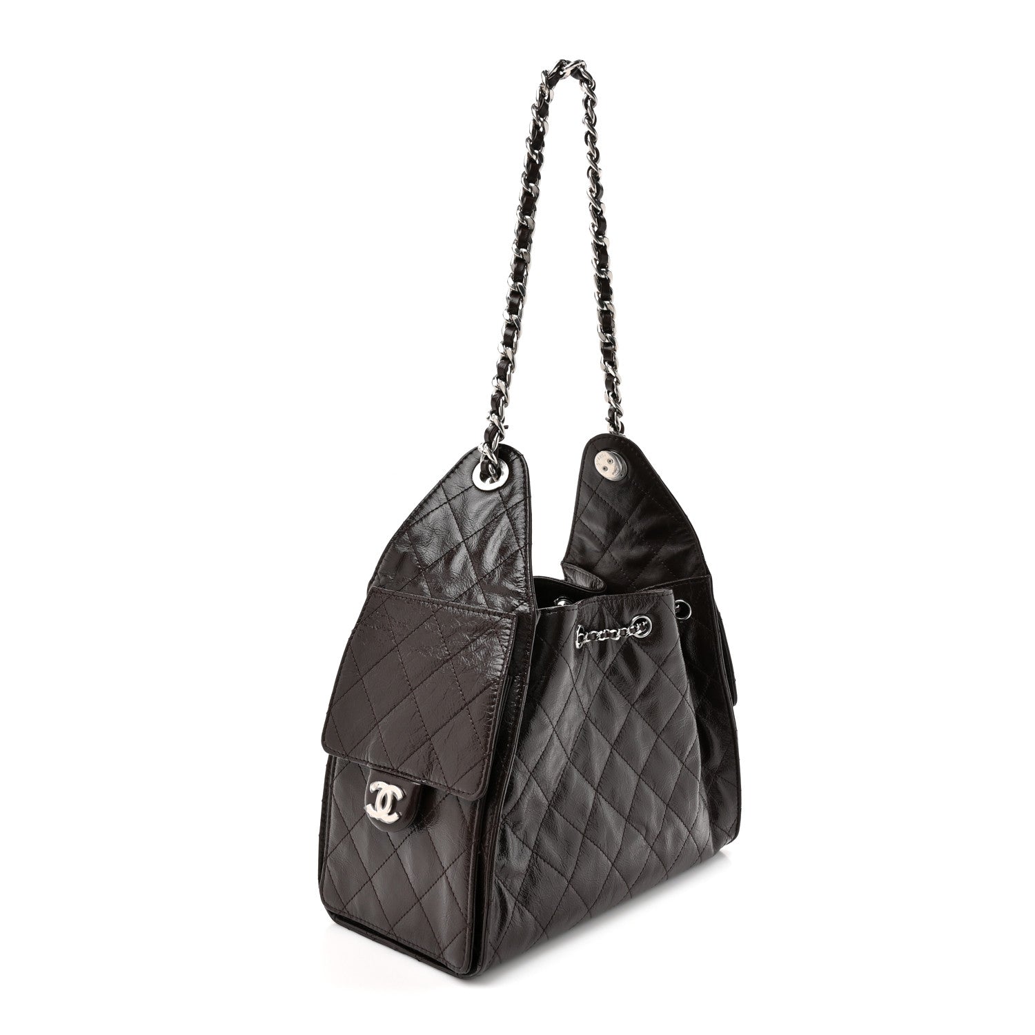 Chanel Shiny Crumpled Calfskin Quilted Small Chanel 25 Handbag Dark Brown 3 of 10