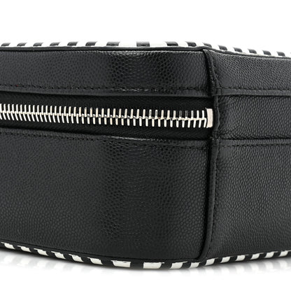 Chanel Caviar Quilted Striped Medium CC Filigree Vanity Case Black White 10 of 14